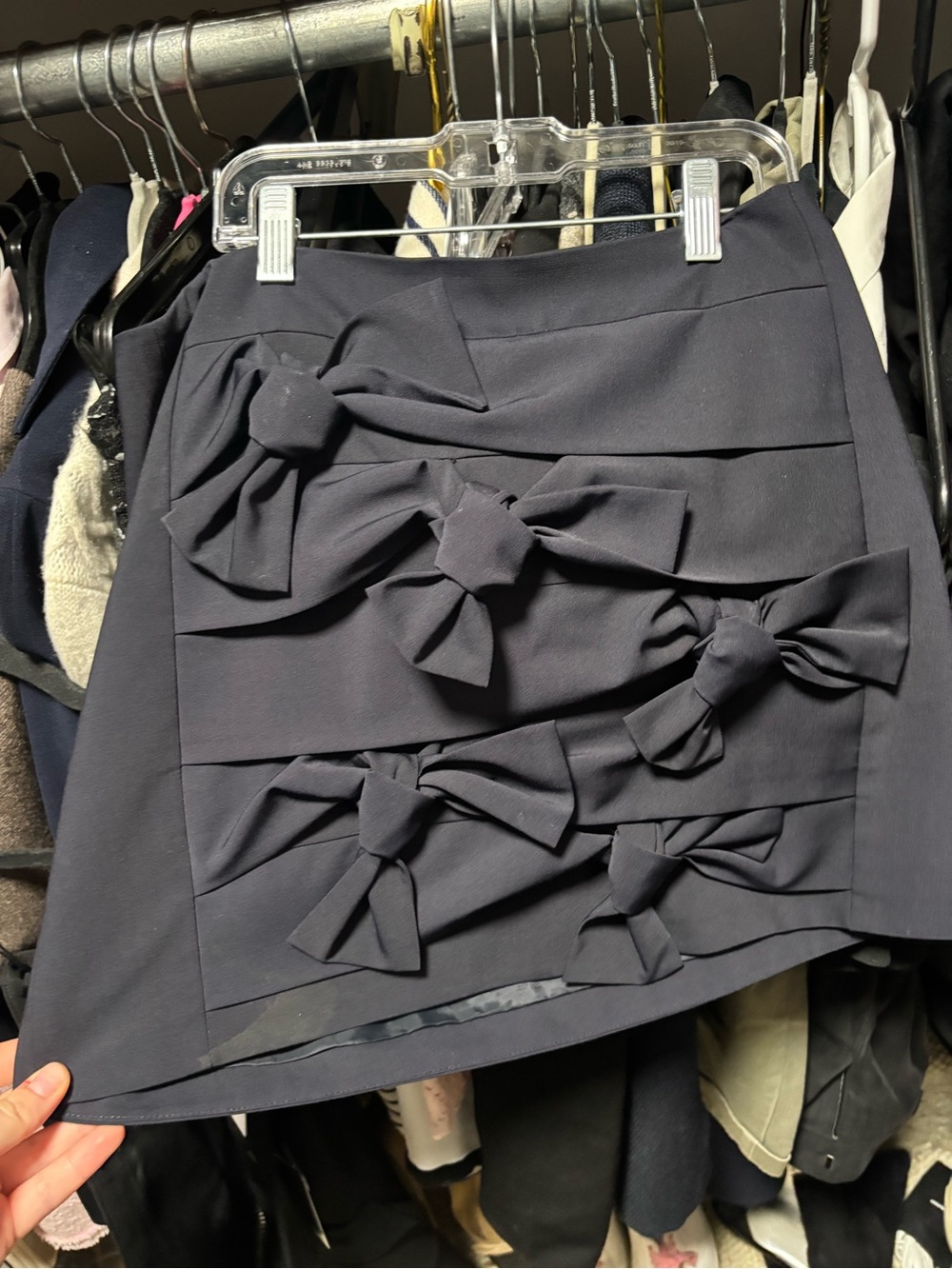 Tibi Navy Mini Skirt with Front Bow Appliqués